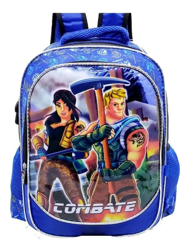 Mochila Escolar Infantil Reforçada Grande Combate M4019 Cor Azul