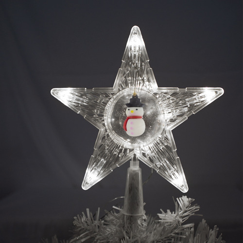 Estrella Fugaz Punta De Arbol Navideño Luzled Plástico 20cm Color Blanca Snowman