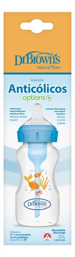 Tetero Dr Brown Option+ 9 Oz Azul Peces Boca Ancha
