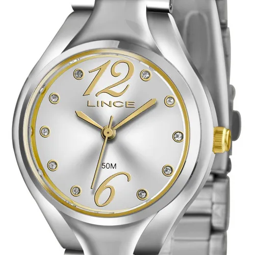 Reloj Lince LRTJ057l S2ks para mujer con correa plateada/dorada, color bisel plateado, color de fondo plateado