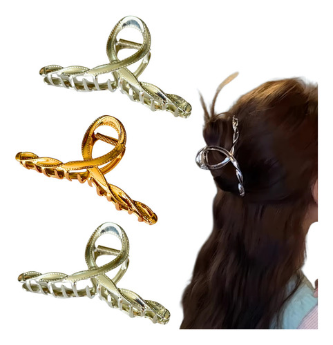 3 Piranha De Cabelo Presilha Grande Modelo Clássico Costura