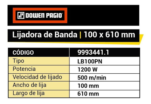 Lijadora profesional de banda Dowen Pagio LB100PN naranja 50Hz 1.2kW 220V