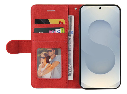 Funda Para Samsung Serie S De Piel Sintética De Alta Calidad, Funda Protectora Tipo Cartera Con Ranura Para Tarjetas, Color Rojo