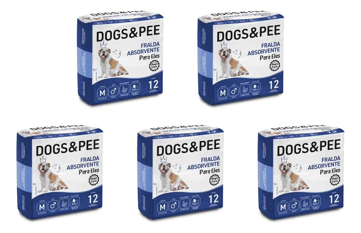 Kit Fralda Descartável Cães Macho M Dogs & Pee 60 Unidades Branco M