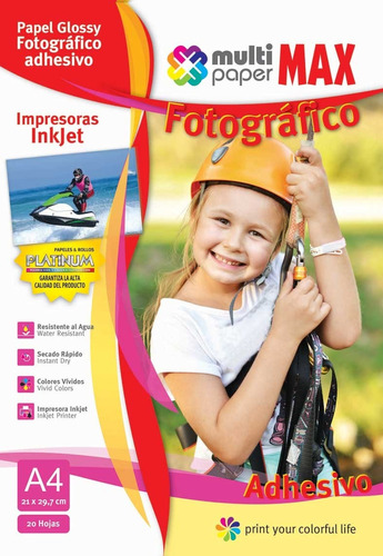 Papel Fotografico Max Glossy Adhesivo A4 X20 Hojas Platinum