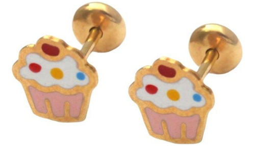 Aros Abridores Aritos Laminado Oro24k Cupcake Esmaltado Bebe