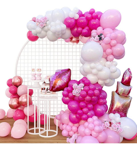 Arco Globos Barbie Kiss Labial Moda Fucsia Rosado Blanco