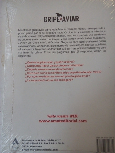 Imagen 2 de 2 de Libro Gripe Aviar Todo Lo Que Necesita Saber Marc Siegel