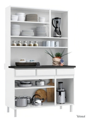 Armário Para Cozinha 6 Portas 3 Gavetas Com Tampo E Wt