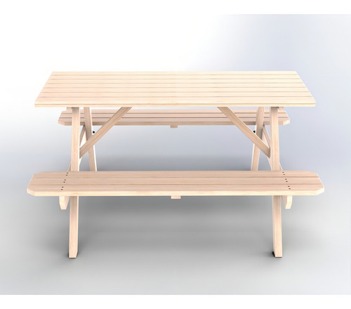 Mesa Picnic Madeira Maciça 140cm X 70cm Natural Gbwt