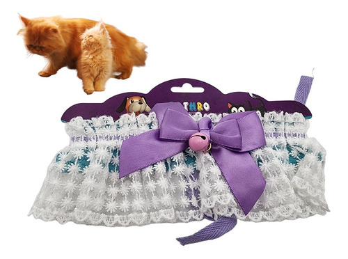 Collar Para Gatos Y Cachorros Violeta Con Encaje Blanco
