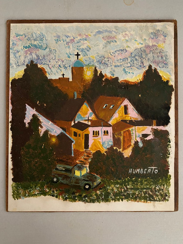 Cuadro Al Óleo: Pueblito. Bastidor Madera. 25x28 Cm