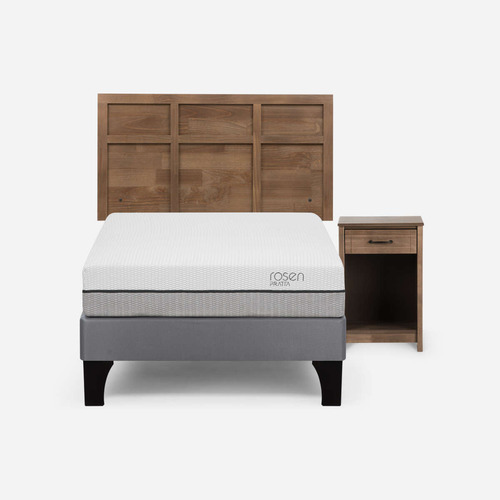 Cama Pratta 1,5 Plazas Pata Madera + Muebles Robin Tostado