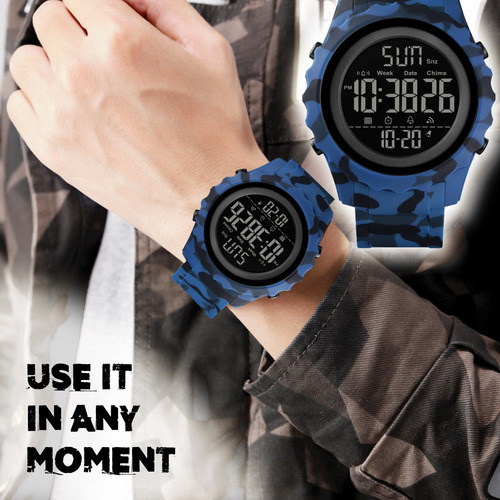 Imagen 7 de 8 de Reloj Hombre Burk 1624 Original Eeuu Sumergible Digital Luz Color De La Malla Azul Militar