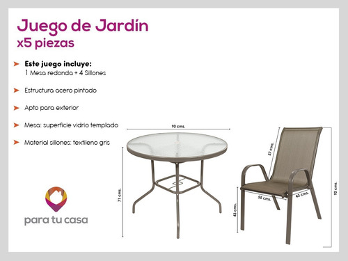 Imagen 4 de 10 de Juego De Jardin Sillas Sillones Mesa 5 Piezas Gris