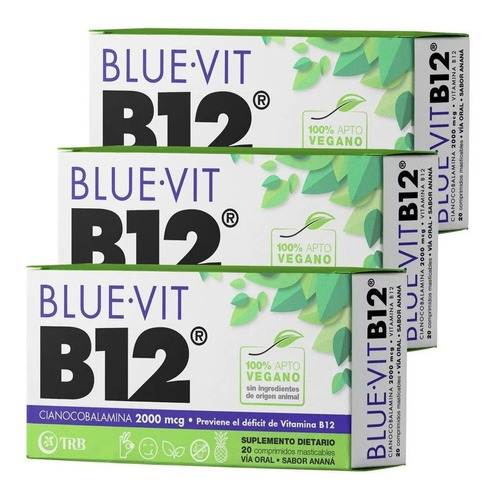 Pack 3 Blue Vit B12 Suplemento Dietario Veganos Vitamina B12