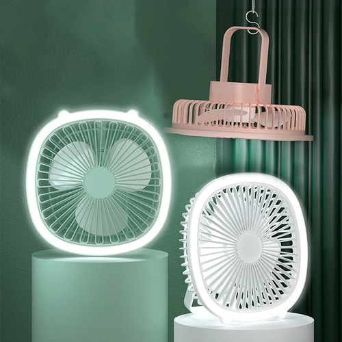 Ventilador Portátil Com Luz Led Recarregável 3 Velocidades Cor Rosa
