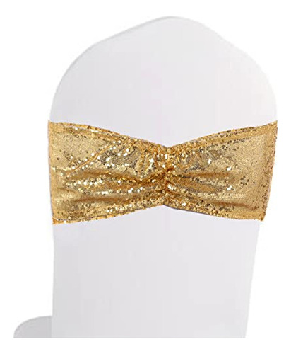 Set Of 50 Sequin Chair Bands Bows Gold Chair Sashes F