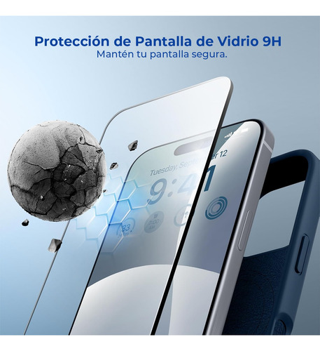 Funda Para Iphone Magsafe + Mica Pantalla + Mica Cámara Kit Azul Marino Iphone 14 Plus