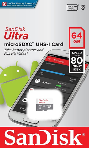 Imagen 3 de 3 de Memoria Micro Sd 64gb Sandisk Ultra Microsdxc Clase 10 Uhs