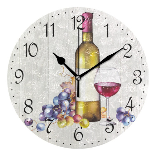 Alaza Reloj De Pared Con Botella Roja De Vino Uva, Silencios