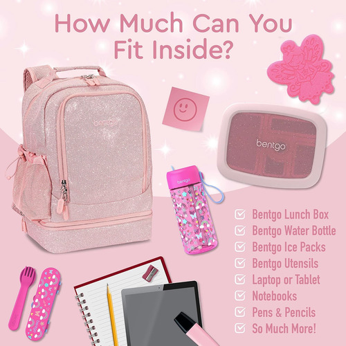 Bentgo Mochila Escolar 16 Con Bolsa Aislada Purpurina Rosa
