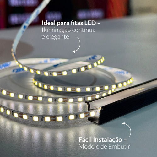 Kit 10 Metros Perfil Led Barra Embutir Baby Alumínio 5x2m 13x09mm Preto Cod: ALUT251709-5 Alut By Avant