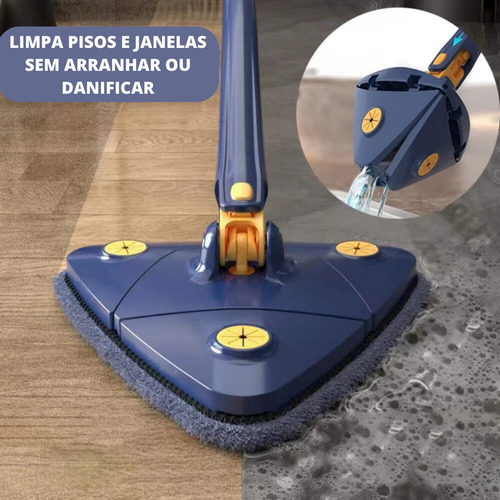 Mop Rodo De Limpeza Triangular Giratorio Ajustavel Retratil Azul
