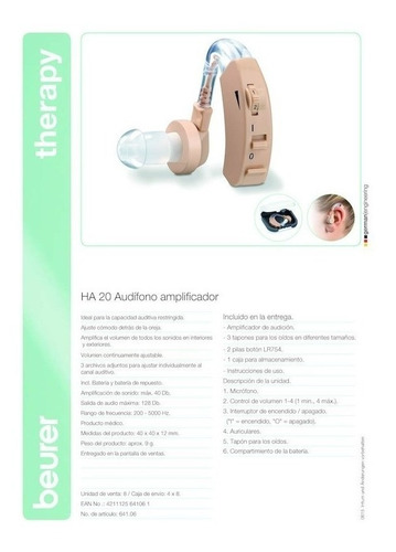 Imagen 4 de 6 de 2 Piezas Audífono Auditivos Ha20 Beurer Amplificador Sonido