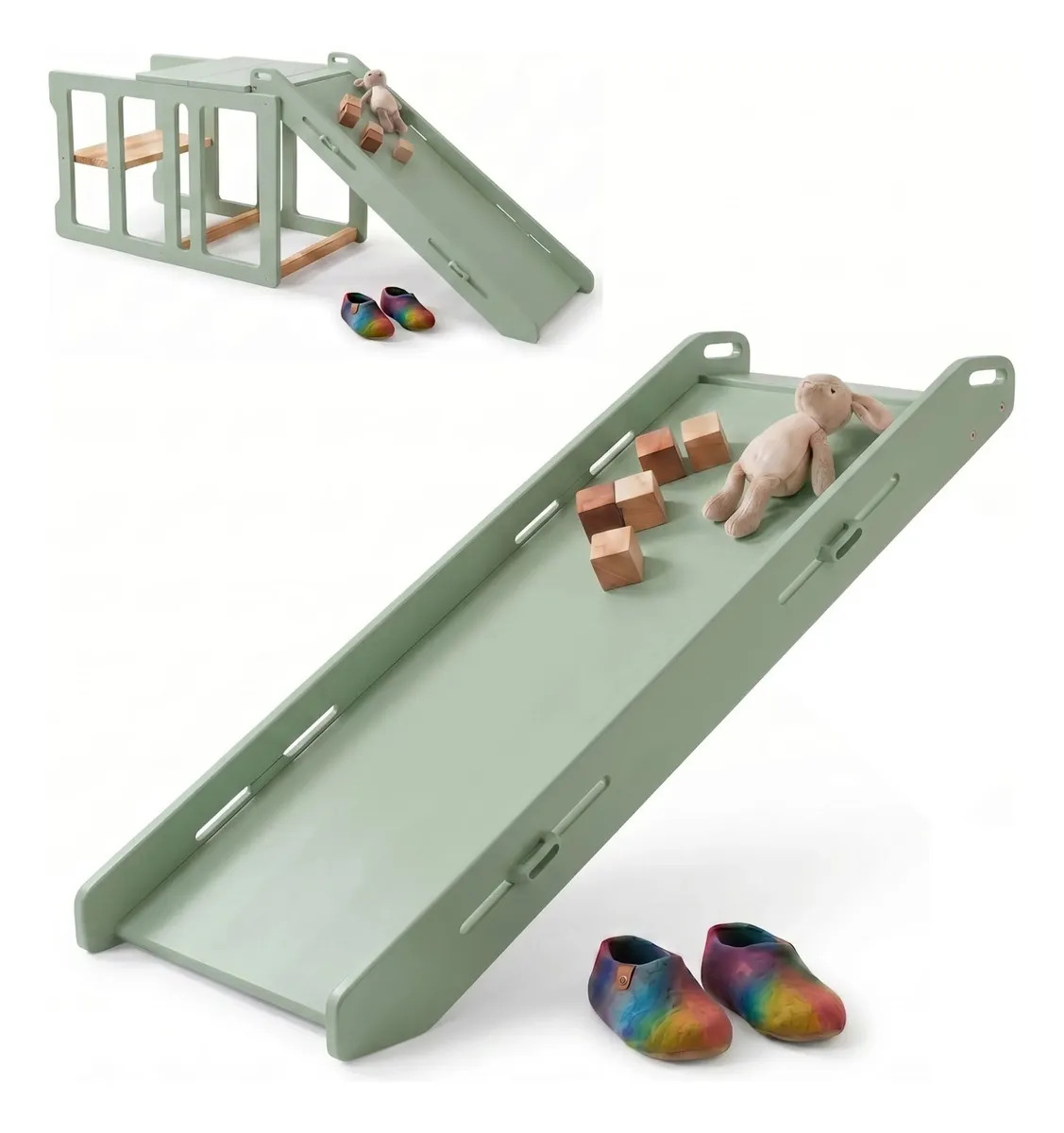 Escorregador P/torre Aprendizagem 4em1 Brinquedo Montessori Verde Chá