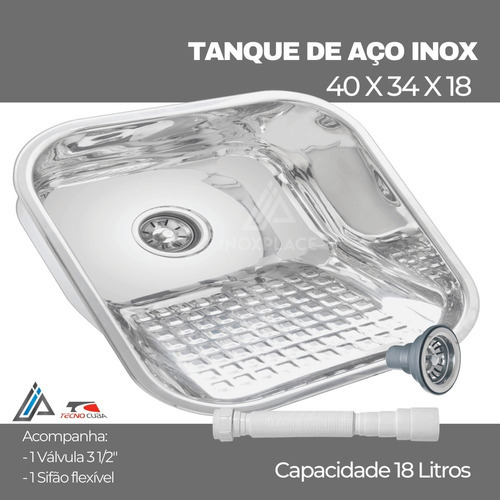 Tanque Inox Pequeno 40x34x18cm 18litros Com Válvula E Sifão