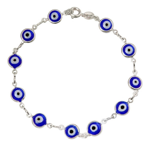 Pulseira Prata Legitima Olho Grego Azul Kit Com 2 Pulseiras