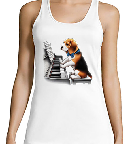 Musculosa Mujer Perro Beagle Tocando El Piano Dibujo M3