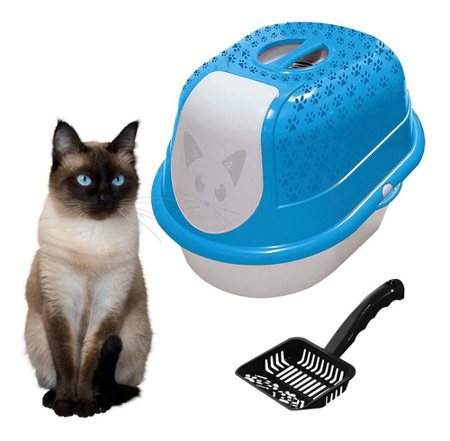 Imagem 1 de 10 de Combo Banheiro Gatos Caixa De Areia Fechada Cat Toalete + Pá
