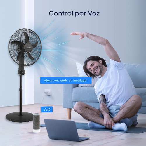 Ventilador De Pedestal Silencioso 4 Vel + Enchufe Wifi Alexa