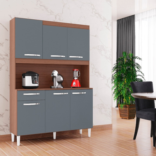Imagen 3 de 3 de Alacena Mueble Auxiliar Cocina Carine 6 P Gris - Capuchino