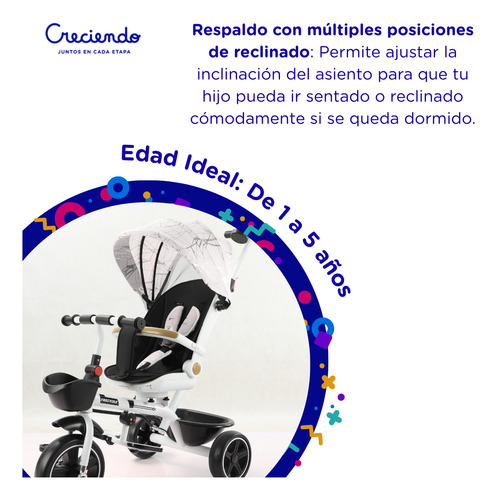 Triciclo Infantil Evolutivo 5 En 1 Asiento 360 Barral Capota
