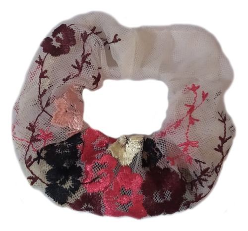 Colita De Pelo Gomita Scrunchie Tul Bordado Moda Fiesta