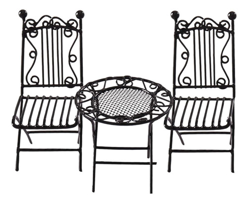 Mesa De Café 1/12, 3 Piezas, Silla Dorada Para Micropaisaje