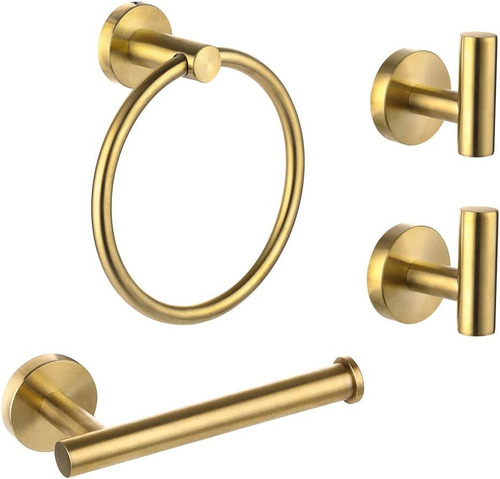 W 4 Piece Brushed Gold Stainless Steel Bathroom Accessory