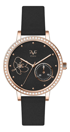 Reloj De Mujer V1969 Italia 1121-3 Oro Rosa Pulso Negro