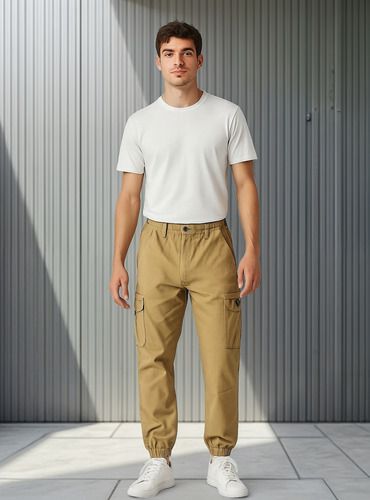 Pantalon Cargo De Gabardina Con Puño