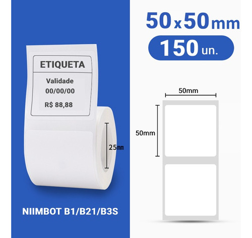 1 Rolo Papel Etiqueta Niimbot B1/b21/b3s 50x50mm (150un)