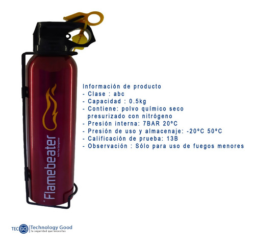 Extintor Deportivo Para Carro Pqs 0.5 Kg Brackets Rojo