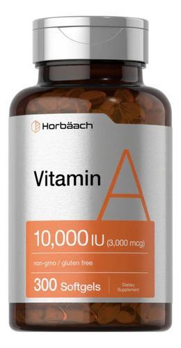 Horbaach Vitamina A + Salud Ocular Ojos Vista 10,000iu 3,000 Mcg 300 Softgels Sin Gluten Contiene Una Forma De Alta Potencia De Vitamina A Como Palmitato De Retinilo Y Aceite De Hígado De Bacalao.