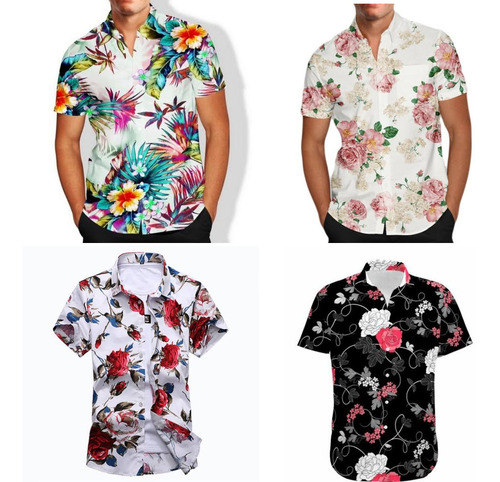 Kit 3 Camisa Camiseta Social Masculina Floral Florida Top