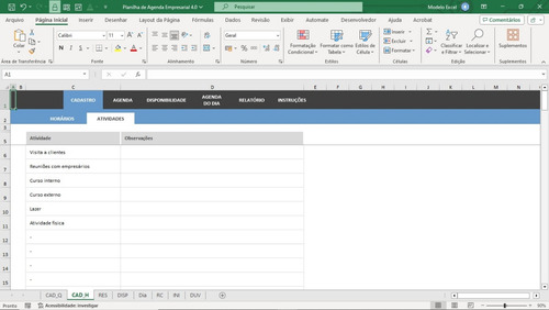 Planilha De Controle De Agenda Empresarial 4.0