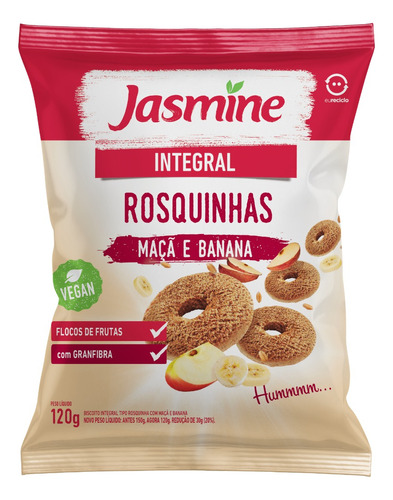 Biscoito Rosquinha Integral Maçã E Banana Jasmine 120g