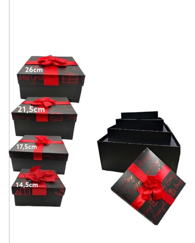 Pack 4 Cajas De Regalo Cuadradas Diferentes Tamaños 