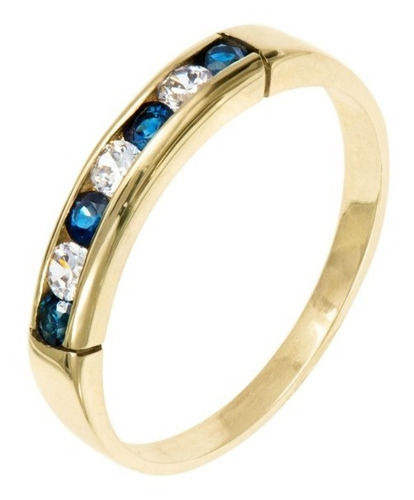 Imagen 1 de 1 de Anillo Oro 9 K Medio Sinfín Con Zirconias Y Zafiros